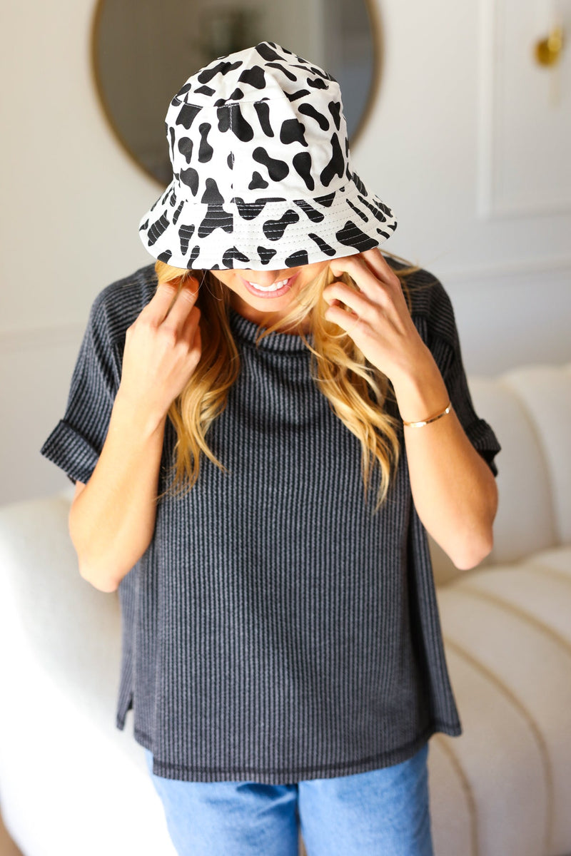 Cow Print Canvas Bucket Hat *online exclusive-One Size Fits All-[option4]-[option5]-Cute-Trendy-Shop-Womens-Boutique-Clothing-Store