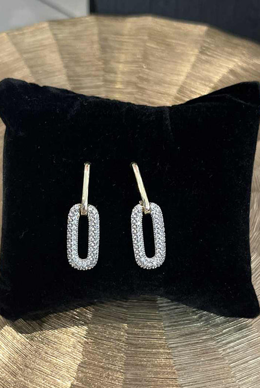 Double Link Pave Dangle Earrings-Cute-Trendy-Shop-Womens-Boutique-Clothing-Store