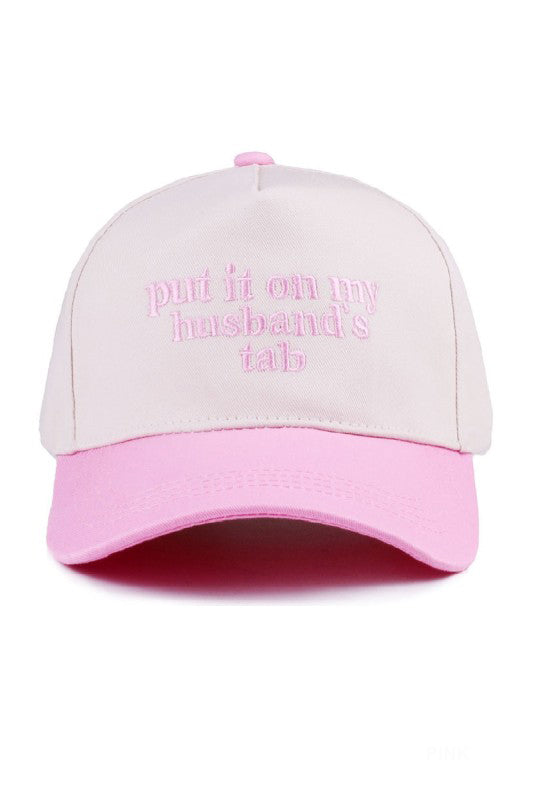 "Put It On My Husband's Tab" Cap-Lt. Pink-Cute-Trendy-Shop-Womens-Boutique-Clothing-Store
