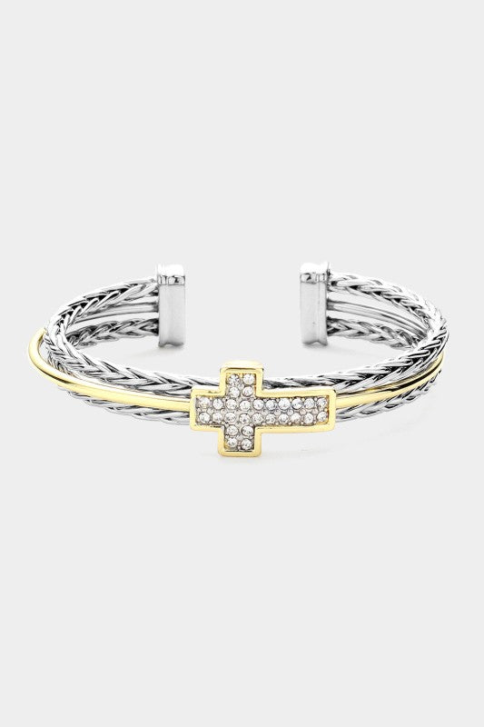 Faithful Friends Two Tone Cross Bracelet-[option4]-[option5]-Cute-Trendy-Shop-Womens-Boutique-Clothing-Store