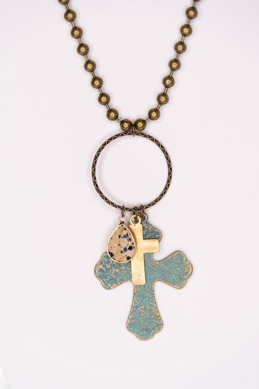 All The Feels Patina Cross Necklace-Cute-Trendy-Shop-Womens-Boutique-Clothing-Store