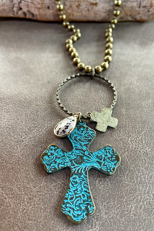 All The Feels Patina Cross Necklace-Cute-Trendy-Shop-Womens-Boutique-Clothing-Store