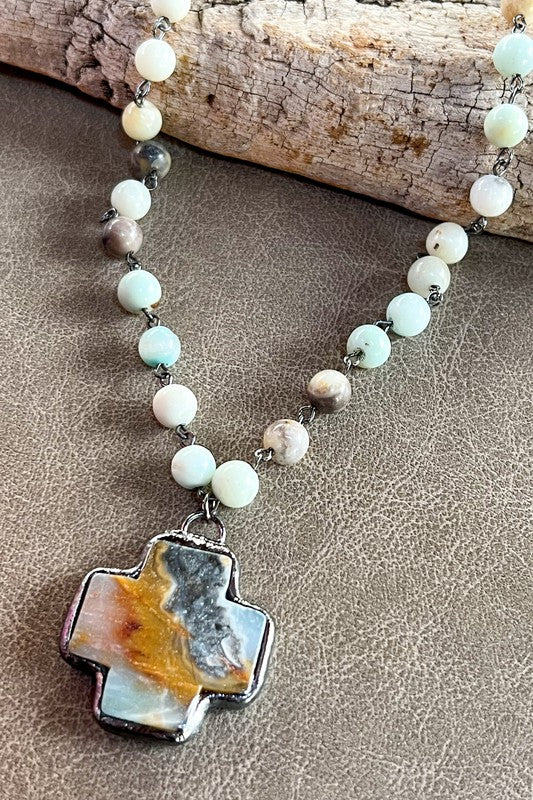 Simply Stunning Amazonite Cross Necklace-[option4]-[option5]-Cute-Trendy-Shop-Womens-Boutique-Clothing-Store