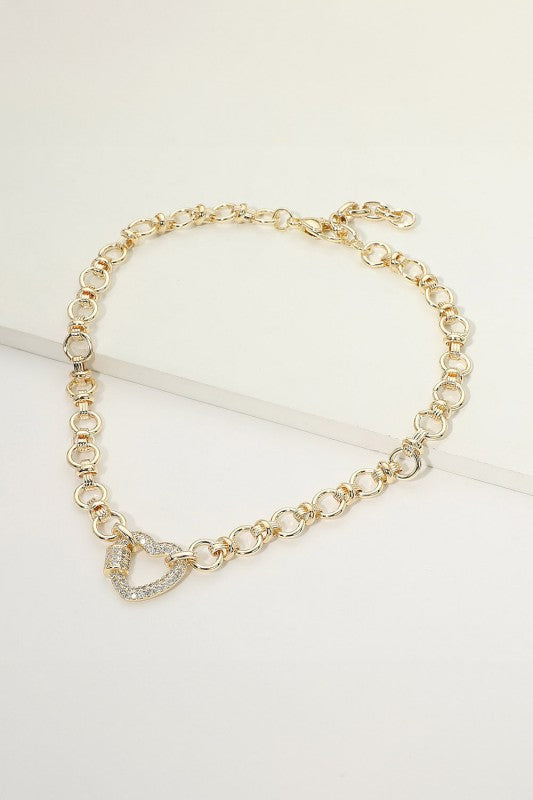 Sweetheart Carabiner Pavé Chain Necklace-Cute-Trendy-Shop-Womens-Boutique-Clothing-Store