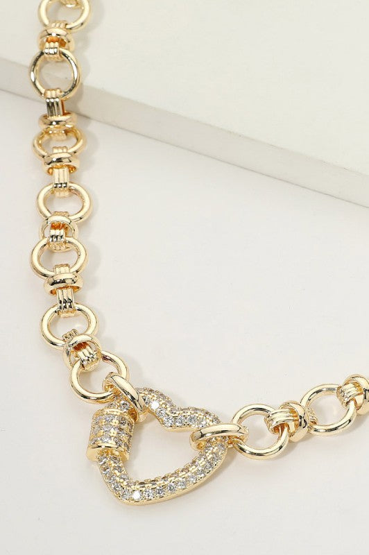 Sweetheart Carabiner Pavé Chain Necklace-Cute-Trendy-Shop-Womens-Boutique-Clothing-Store
