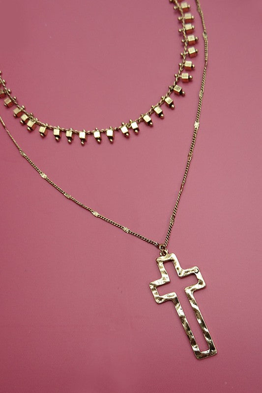 My World Layered Cross Necklace-[option4]-[option5]-Cute-Trendy-Shop-Womens-Boutique-Clothing-Store