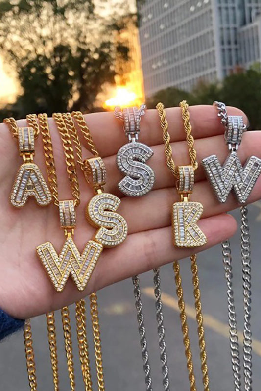 Crystal Set In Gold Initial Necklace Z-Cute-Trendy-Shop-Womens-Boutique-Clothing-Store