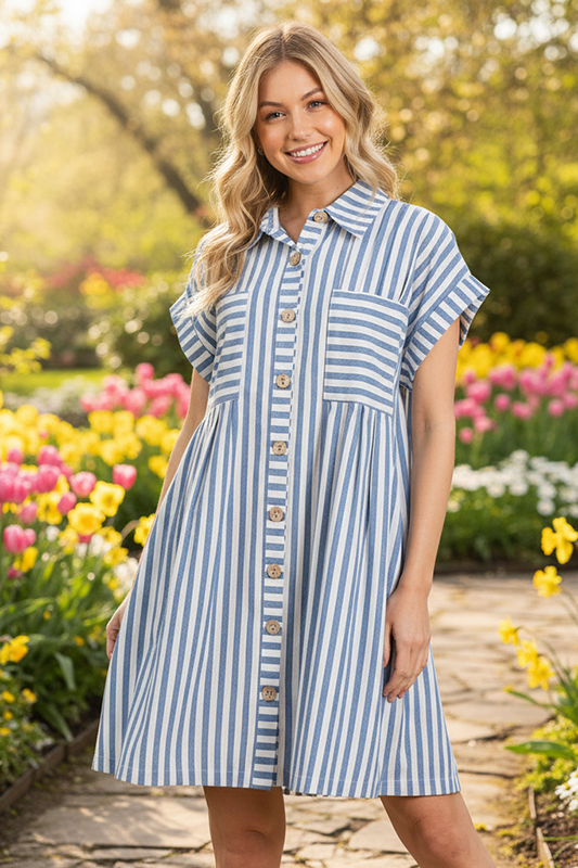 Sunny Day Needed Blue Striped Dress-[option4]-[option5]-Cute-Trendy-Shop-Womens-Boutique-Clothing-Store