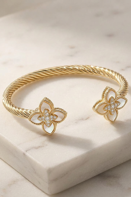 Mother of Pearl Clover Cable Bracelet-[option4]-[option5]-Cute-Trendy-Shop-Womens-Boutique-Clothing-Store