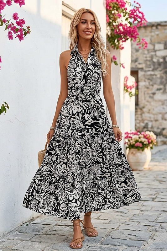 Make Time Black Halter Maxi Dress