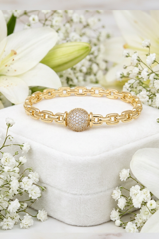 Shimmering Sophistication Gold CZ Ball Bangle-Cute-Trendy-Shop-Womens-Boutique-Clothing-Store