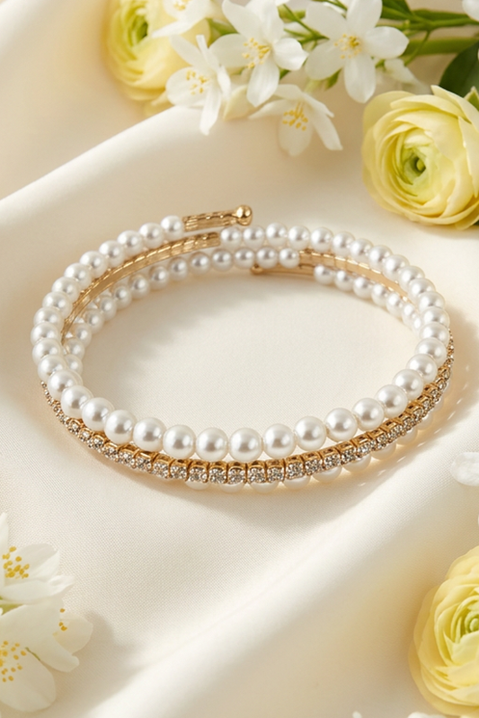 Romantic Glamour CZ and Pearl Wrap Bracelet-Gold-Cute-Trendy-Shop-Womens-Boutique-Clothing-Store