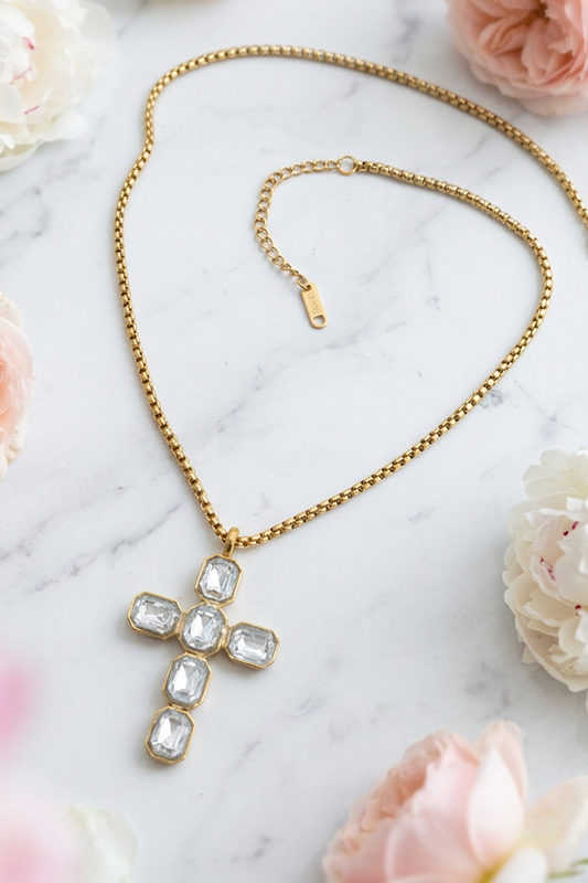 Everyday Grace Crystal Cross Necklace-Cute-Trendy-Shop-Womens-Boutique-Clothing-Store