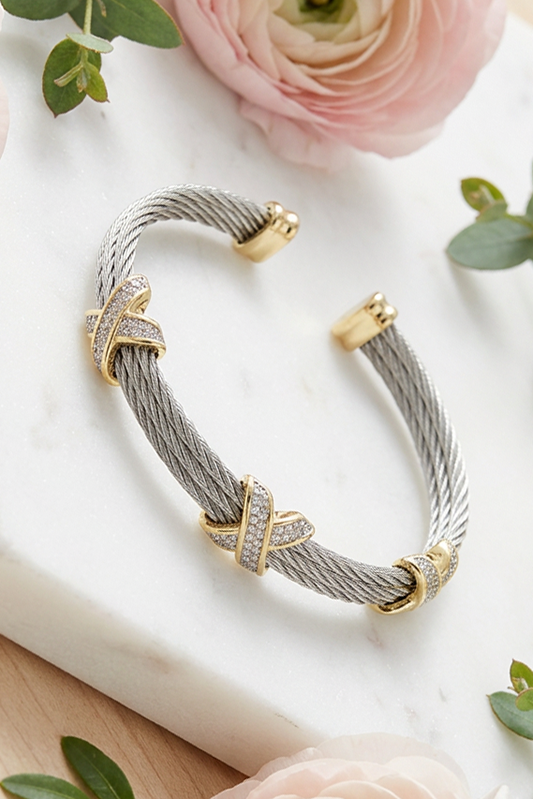 Up A Notch Triple Cable CZ Cuff Bracelet-Cute-Trendy-Shop-Womens-Boutique-Clothing-Store