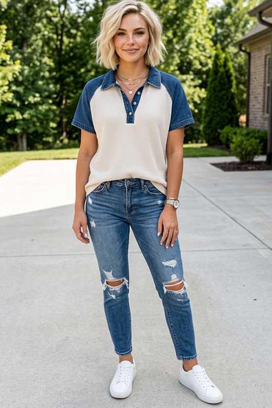 Country Cool Textured Polo Top-Cute-Trendy-Shop-Womens-Boutique-Clothing-Store