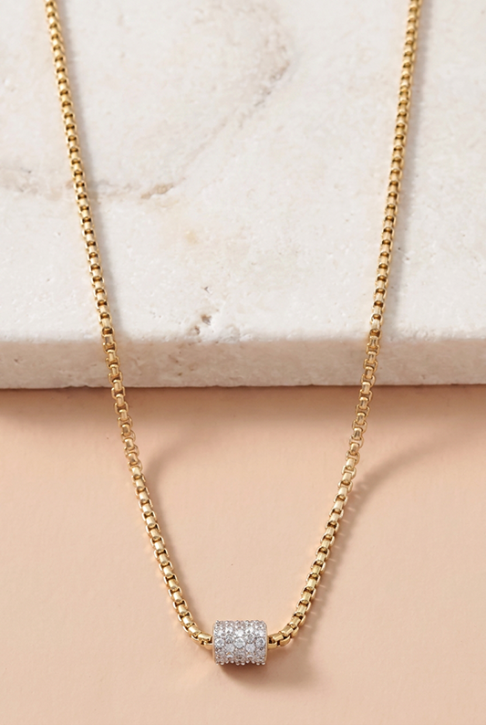 Sparkle on Lock Box Chain CZ Barrel Necklace-Cute-Trendy-Shop-Womens-Boutique-Clothing-Store
