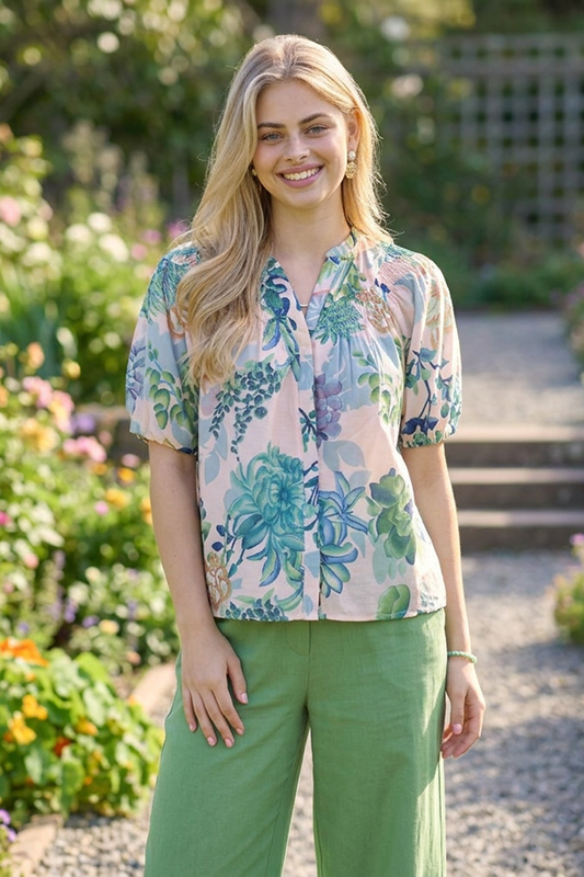 Garden Party Puff Sleeve Blouse-Cute-Trendy-Shop-Womens-Boutique-Clothing-Store