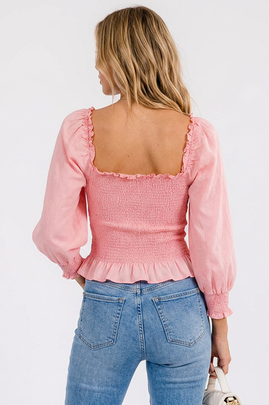 Sweetheart Rosé Smocked Peplum Blouse-Cute-Trendy-Shop-Womens-Boutique-Clothing-Store