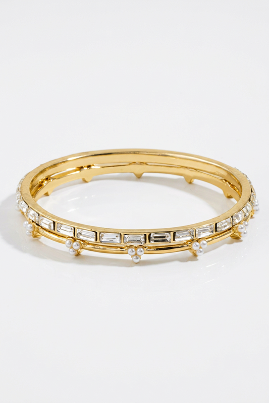 Vintage Glamour Pearl & Baguette Crystal Bangle-Cute-Trendy-Shop-Womens-Boutique-Clothing-Store