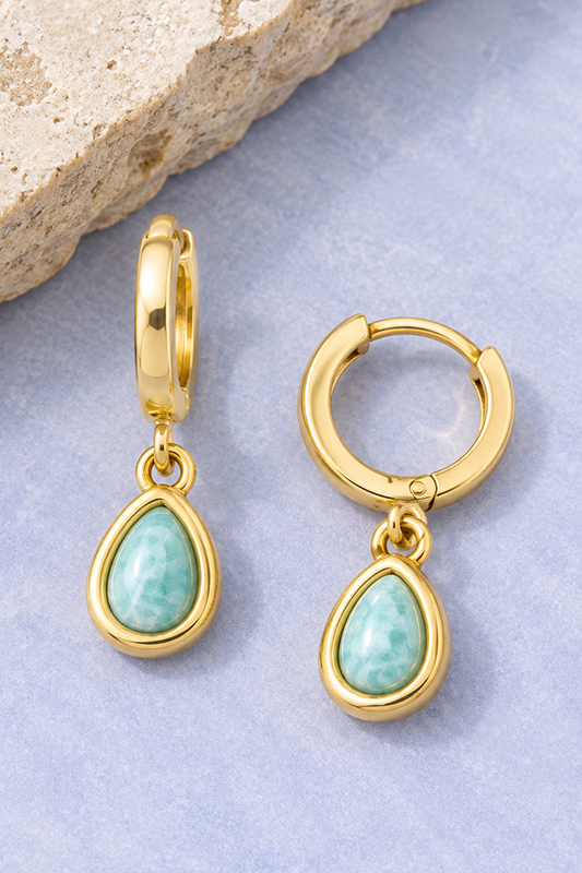 Teardrop Stone Charm Huggie Hoops-Cute-Trendy-Shop-Womens-Boutique-Clothing-Store