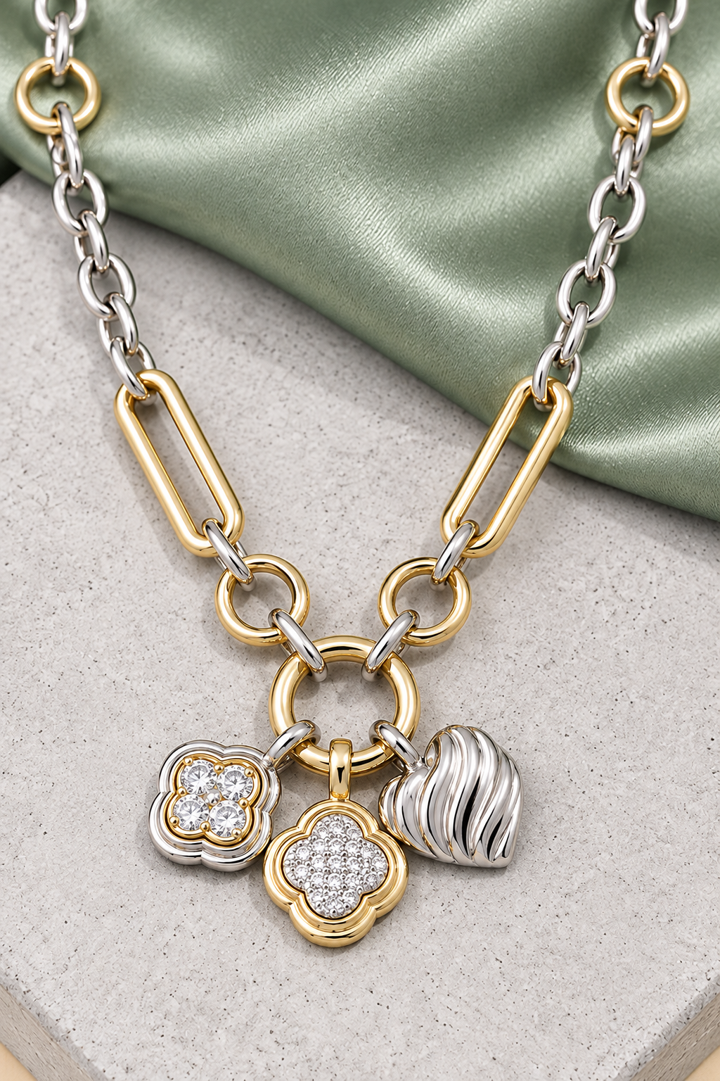 Charming Heart & Clover Necklace-Cute-Trendy-Shop-Womens-Boutique-Clothing-Store