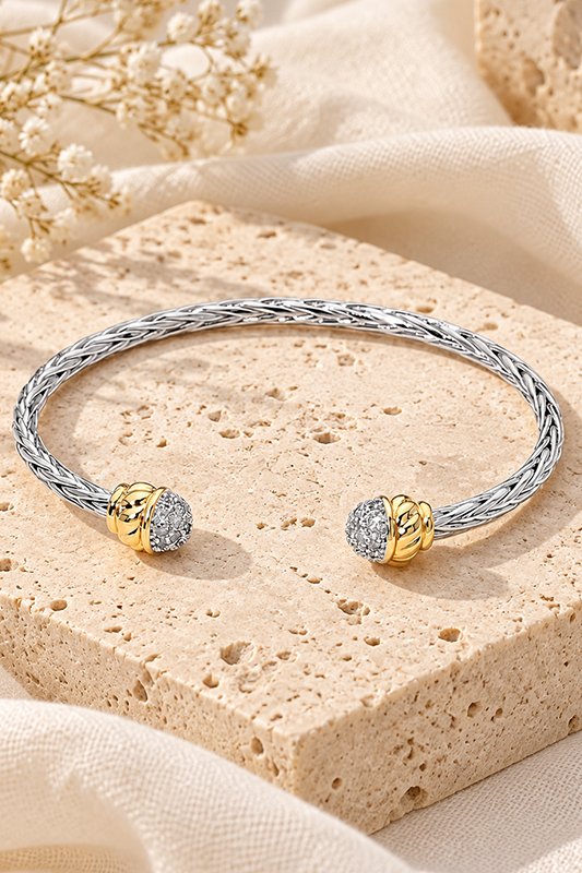 Kensington Braided Cable & Pavé CZ Finial Cuff-Cute-Trendy-Shop-Womens-Boutique-Clothing-Store