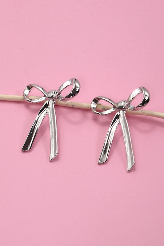 One of the Faves Bow Earrings-Silver-Cute-Trendy-Shop-Womens-Boutique-Clothing-Store