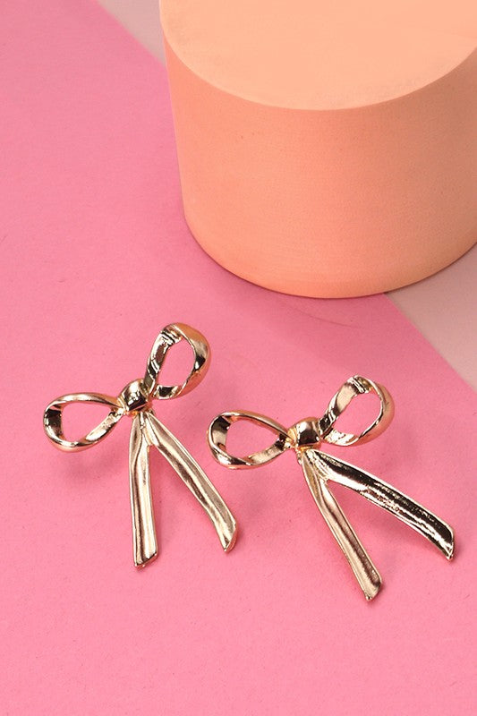 One of the Faves Bow Earrings-Gold-Cute-Trendy-Shop-Womens-Boutique-Clothing-Store