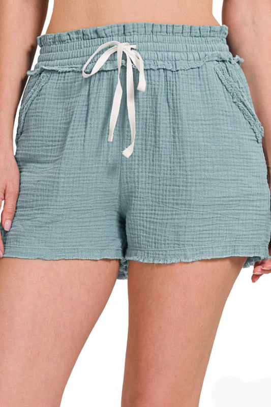 Like A Cup Of Coffee Gauze Shorts-Grey-SMALL-[option4]-[option5]-Cute-Trendy-Shop-Womens-Boutique-Clothing-Store