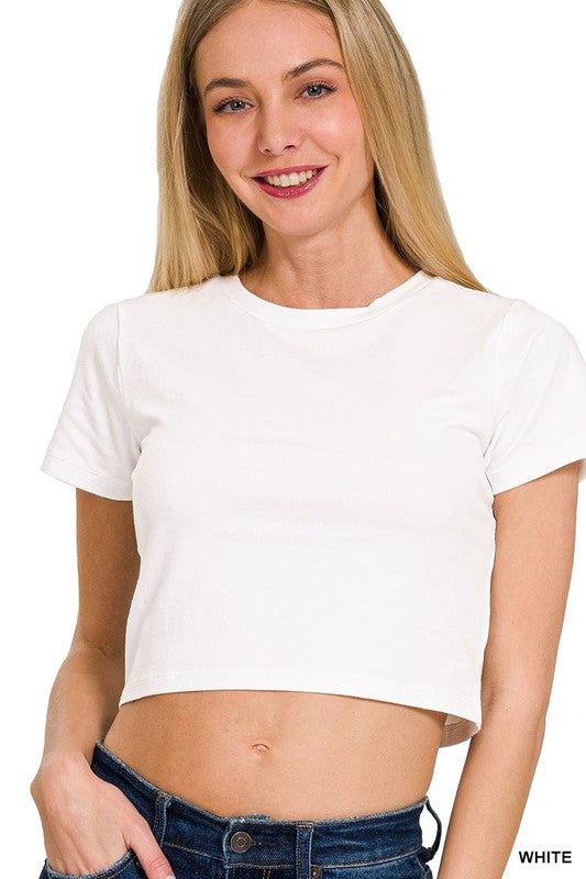 Just Add Fun Crop Tee Shirt Top-White-SMALL-[option4]-[option5]-Cute-Trendy-Shop-Womens-Boutique-Clothing-Store