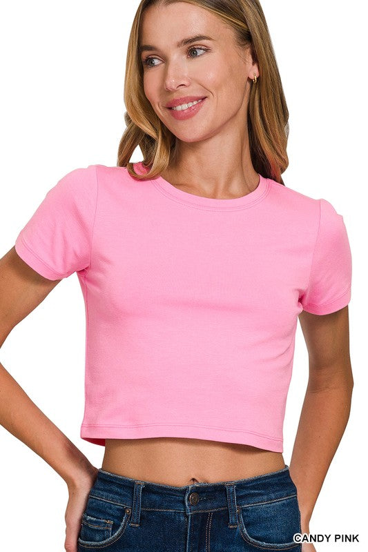 Just Add Fun Crop Tee Shirt Top-Pink-SMALL-[option4]-[option5]-Cute-Trendy-Shop-Womens-Boutique-Clothing-Store