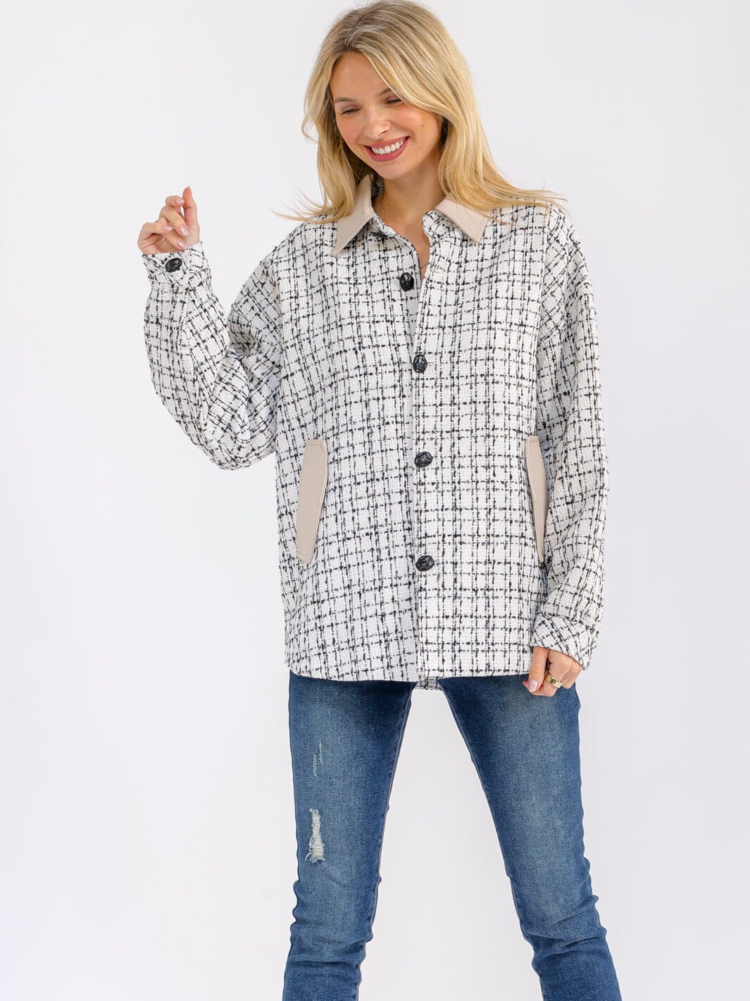 Uptown Classic Tweed Shirt Jacket-Cute-Trendy-Shop-Womens-Boutique-Clothing-Store