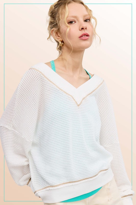 Take A Ride White V Neck Waffle Top-[option4]-[option5]-Cute-Trendy-Shop-Womens-Boutique-Clothing-Store