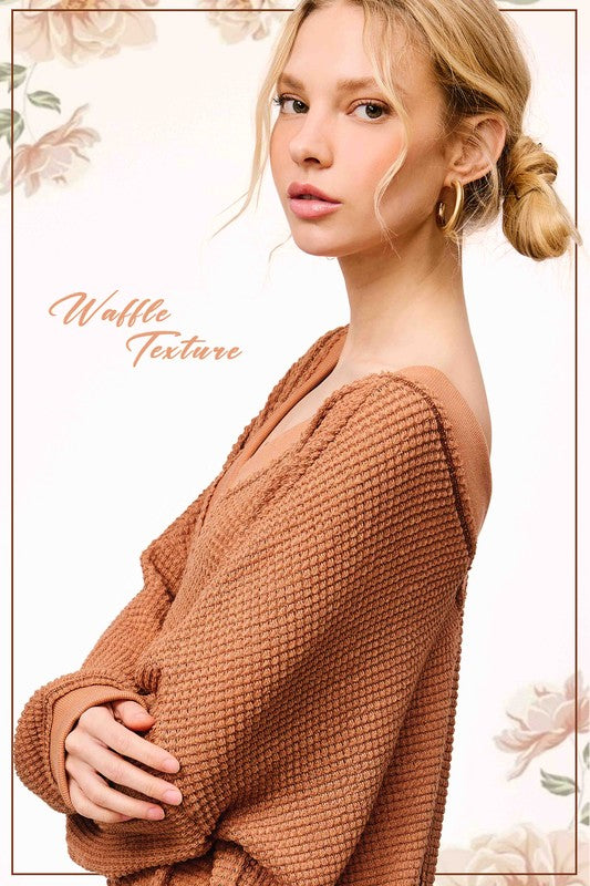 Take A Ride Ginger V Neck Waffle Top-[option4]-[option5]-Cute-Trendy-Shop-Womens-Boutique-Clothing-Store