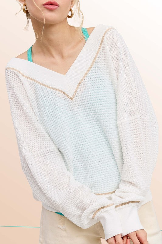 Take A Ride White V Neck Waffle Top-[option4]-[option5]-Cute-Trendy-Shop-Womens-Boutique-Clothing-Store