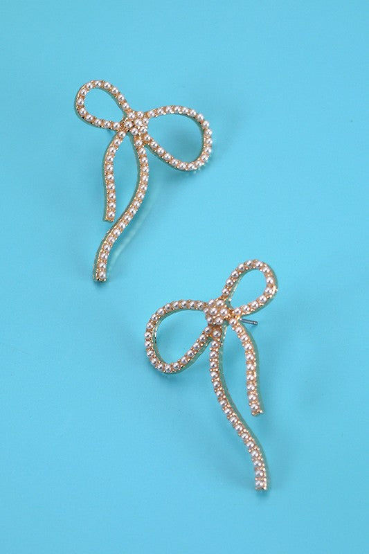 Precious Pearl Bow Stud Earrings-Cute-Trendy-Shop-Womens-Boutique-Clothing-Store