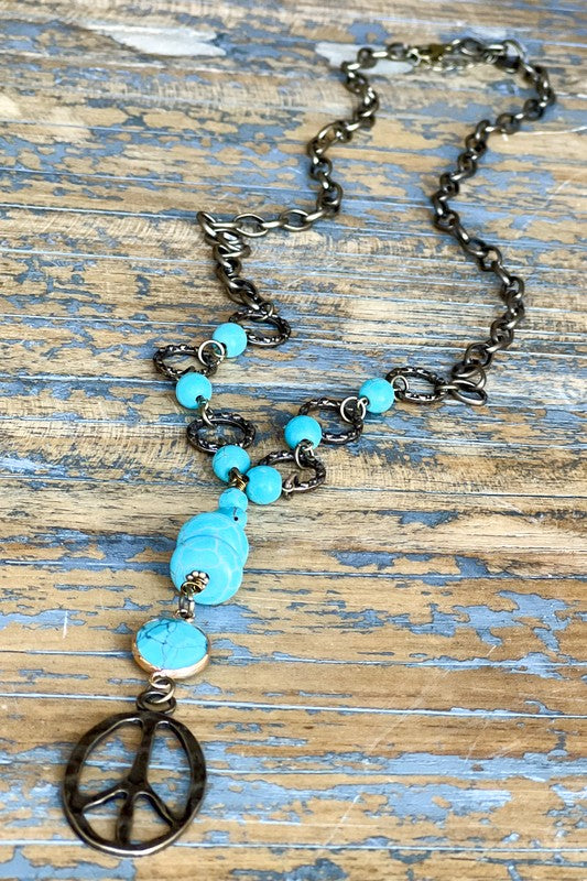Time For Peace Turquoise & Bronze Necklace-[option4]-[option5]-Cute-Trendy-Shop-Womens-Boutique-Clothing-Store