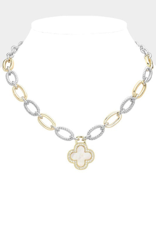 Let's Be Honest Quatrefoil Two Tone Necklace-[option4]-[option5]-Cute-Trendy-Shop-Womens-Boutique-Clothing-Store