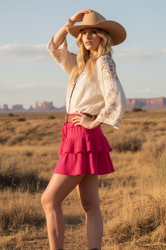 Grab Your Boots Tiered Ruffle Skort-Fuchsia-SMALL-[option4]-[option5]-Cute-Trendy-Shop-Womens-Boutique-Clothing-Store