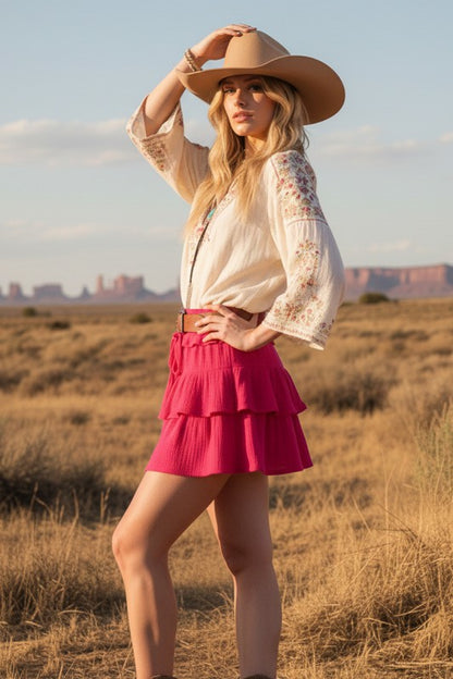 Grab Your Boots Tiered Ruffle Skort-Fuchsia-SMALL-[option4]-[option5]-Cute-Trendy-Shop-Womens-Boutique-Clothing-Store