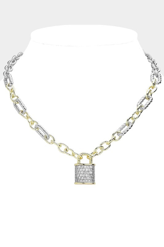 Keepsake Lock Two Tone Necklace-[option4]-[option5]-Cute-Trendy-Shop-Womens-Boutique-Clothing-Store