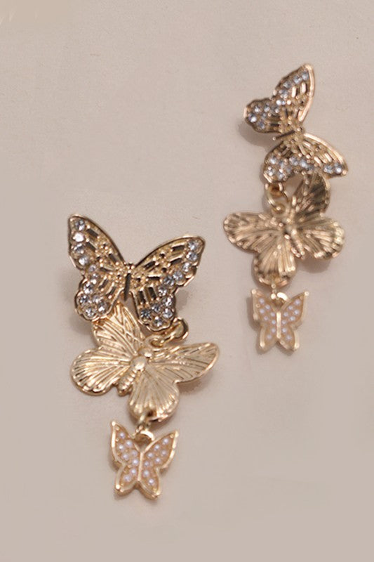 Make No Mistake Tiered Butterfly Earrings-Cute-Trendy-Shop-Womens-Boutique-Clothing-Store