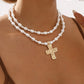 The Way To Go Gold Cross & Pearl Necklace-[option4]-[option5]-Cute-Trendy-Shop-Womens-Boutique-Clothing-Store