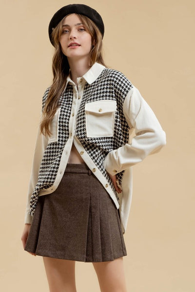 Tell The Story Houndstooth Shirt Jacket-[option4]-[option5]-Cute-Trendy-Shop-Womens-Boutique-Clothing-Store