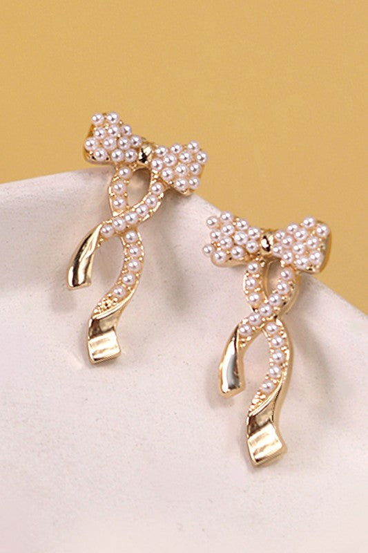 It's Time Bow With Pearl Earrings-[option4]-[option5]-Cute-Trendy-Shop-Womens-Boutique-Clothing-Store