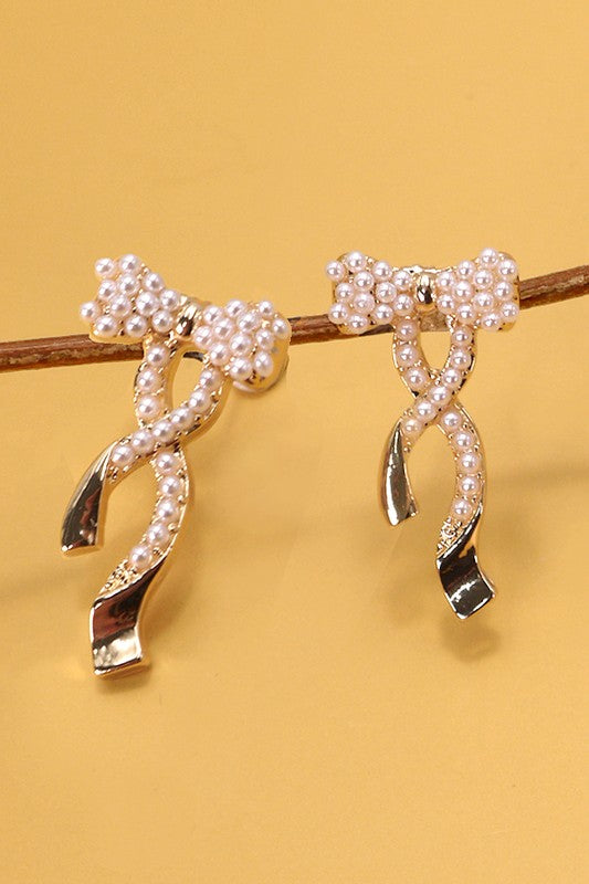 It's Time Bow With Pearl Earrings-[option4]-[option5]-Cute-Trendy-Shop-Womens-Boutique-Clothing-Store