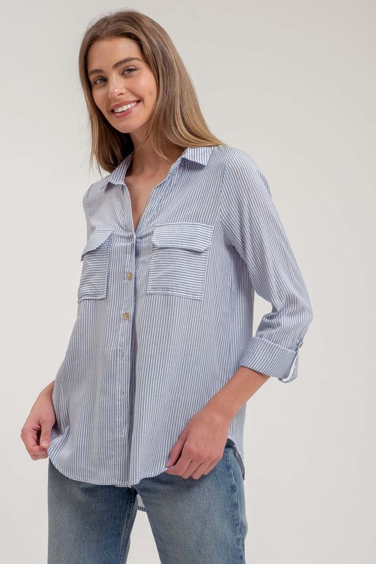 Time Out Blue Stripe Blouse-[option4]-[option5]-Cute-Trendy-Shop-Womens-Boutique-Clothing-Store