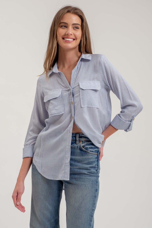 Time Out Blue Stripe Blouse-[option4]-[option5]-Cute-Trendy-Shop-Womens-Boutique-Clothing-Store