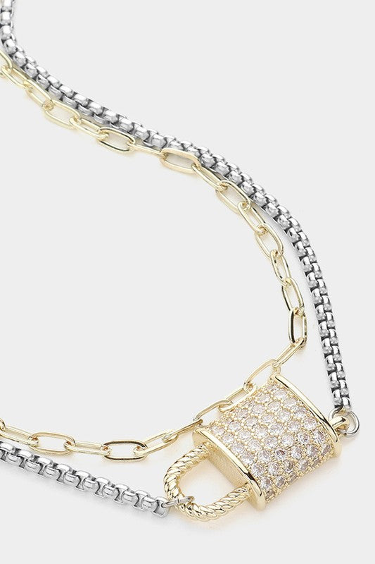 First In Line Two Tone Lock Necklace-[option4]-[option5]-Cute-Trendy-Shop-Womens-Boutique-Clothing-Store