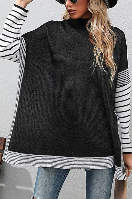 Head To The Movies Sweater With Striped Sleeves-[option4]-[option5]-Cute-Trendy-Shop-Womens-Boutique-Clothing-Store